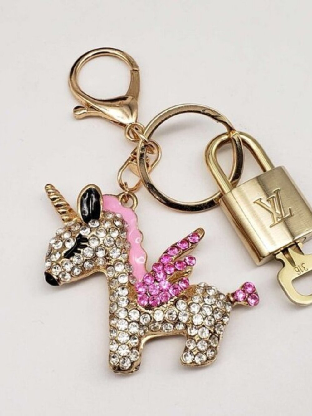 Authentic LV Gold Padlock & Key Set ✨ Luxury Bag Charm w/ Unbranded Keychain - Picture 2 of 8